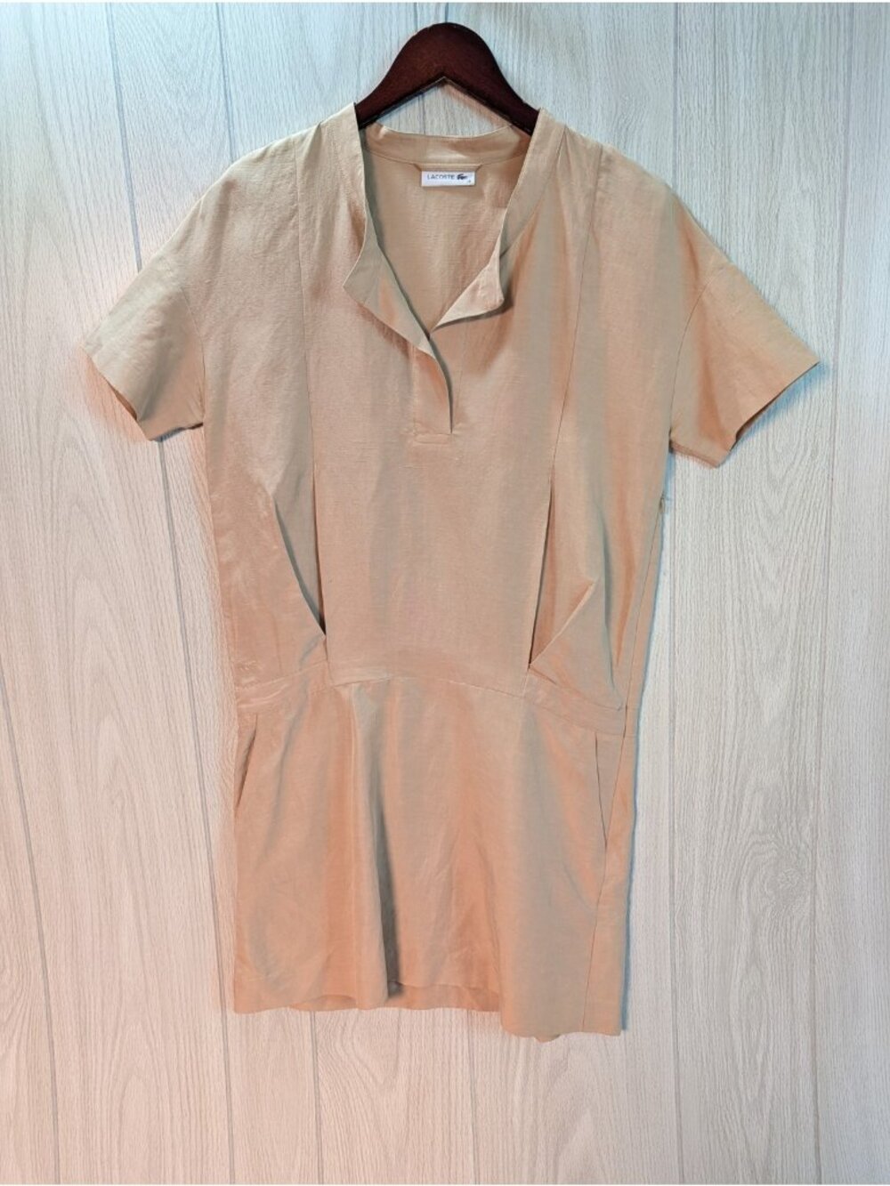Lacoste Dress Womens 34 Khaki Polo Shirt Slim Fit Made France Logo Knit